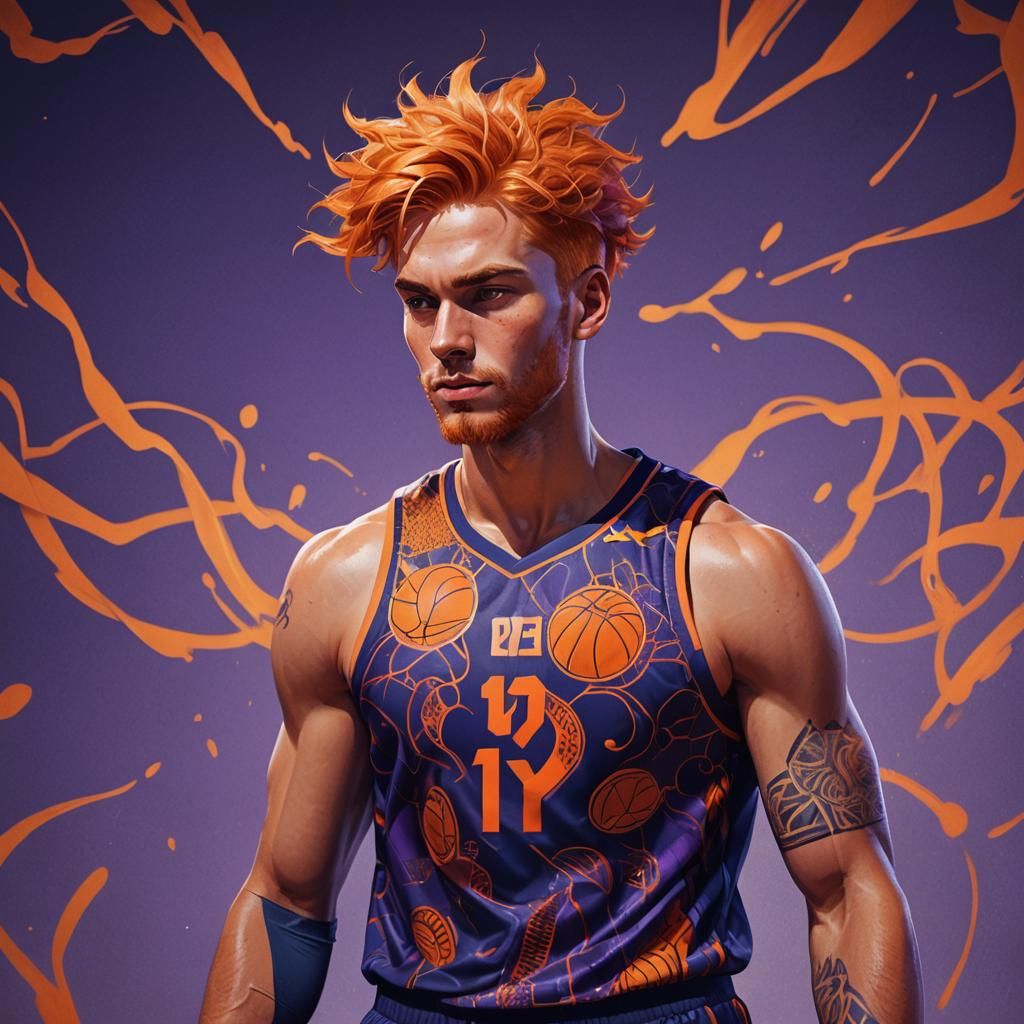 Handsome Man with Orange Hair in Splash Art Style