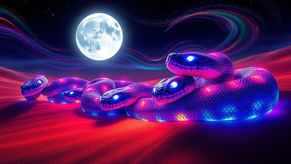 Ethereal Boa Constrictors Slither Through Azure Dunes