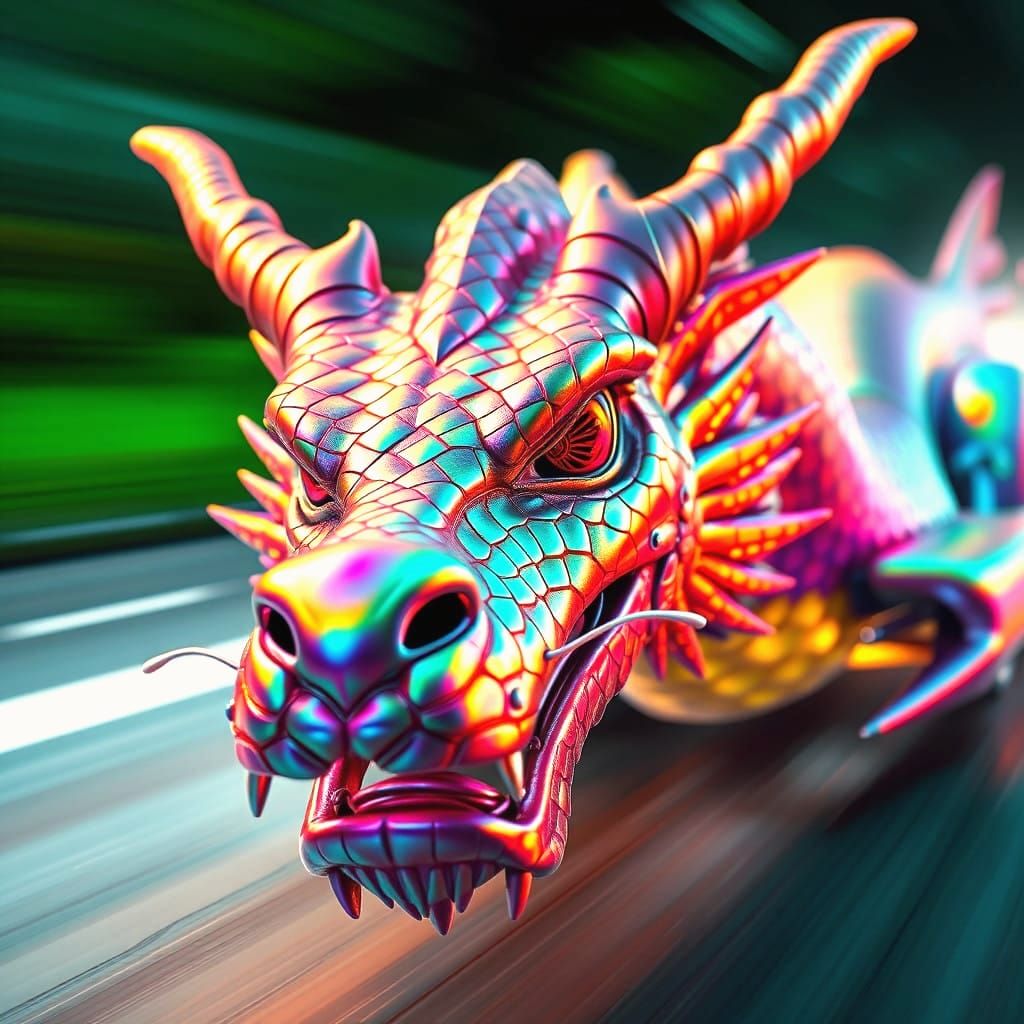 Dragon Chassis Racing Car in Vibrant Rainbow Colors