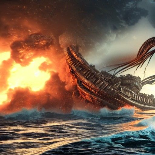 Kraken Attacks Ship in 8K Photorealistic Detail