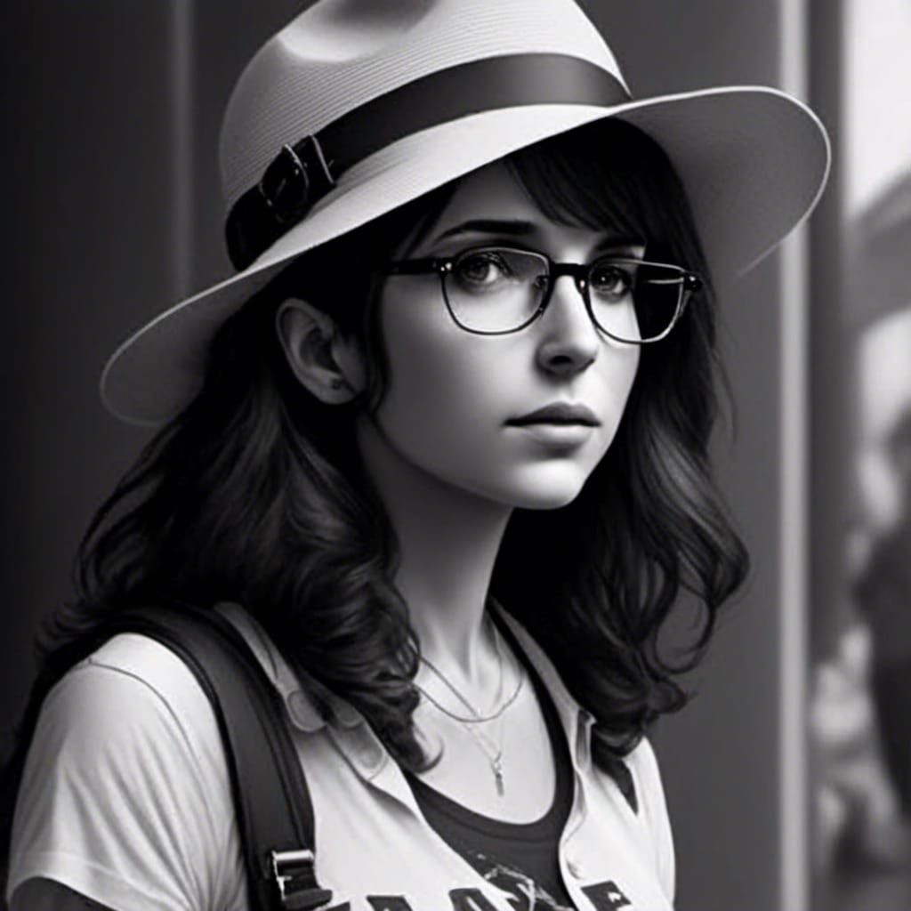 Concert Photo of Woman in Fedora, Black and White