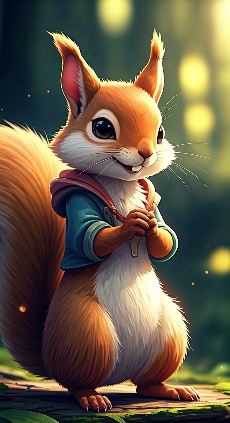 Mischievous Anime Squirrel with Sneaky Grin