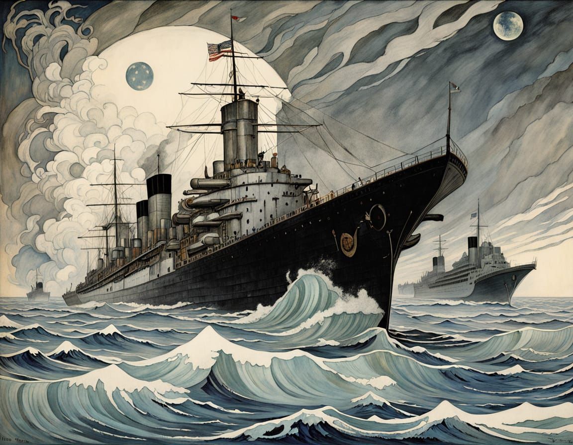 Viking Era Dreadnought Battleships in Fierce Storm