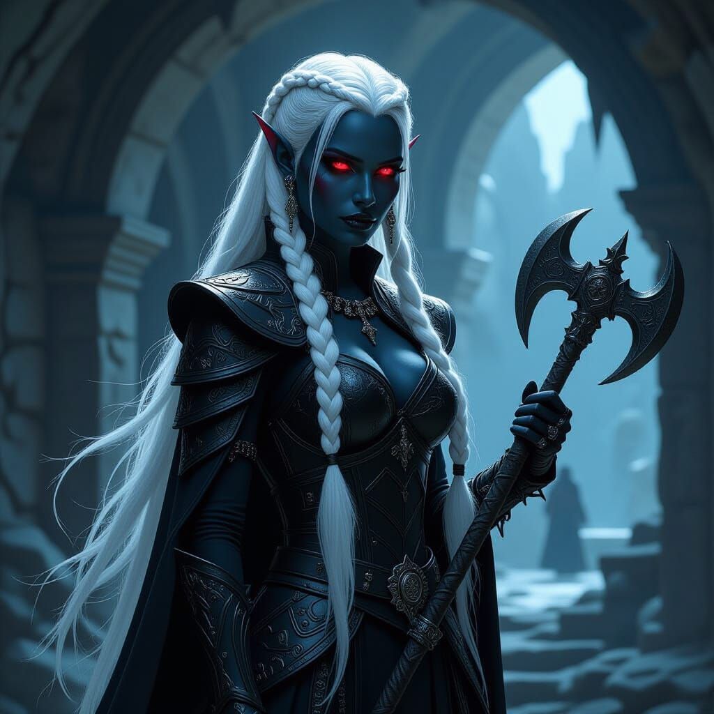 Drow Cleric in Cavern Watchtower, Digital Matte Painting