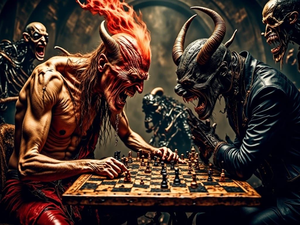 God and Devil Chess Game in Giger Style