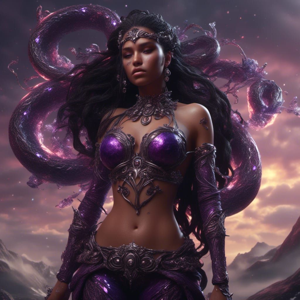 Viking Woman with Snake in Dark Fantasy Style