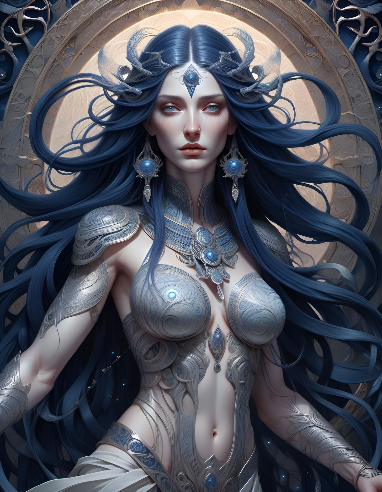 Pale Indigo Goddess of Strength: Hyperdetailed Art
