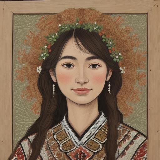 Folk Art Portrait of Singing Woman in Naive Style