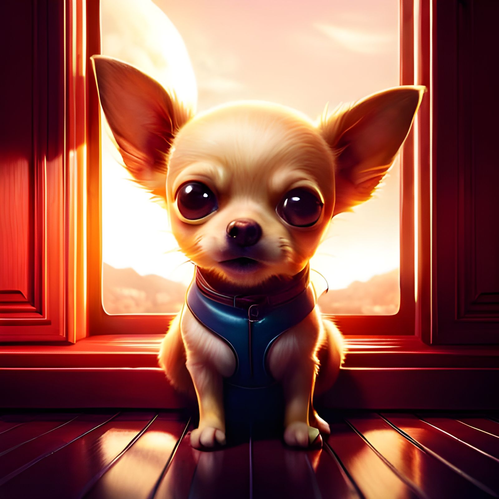 Ultrarealistic Chibi Chihuahua in Window, 3D Render