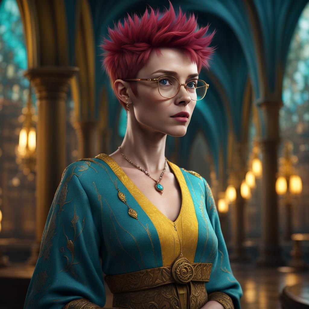 Fantasy Mage with Raspberry Hair, Digital Art