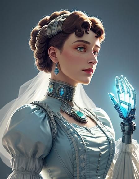 Cyborg Edwardian Woman with Cybernetic Hand