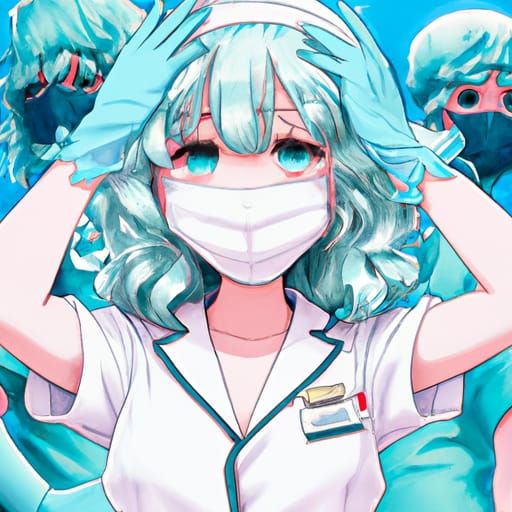 Anime Surgical Nurse with Grey Eyes and Cotton Candy Hair