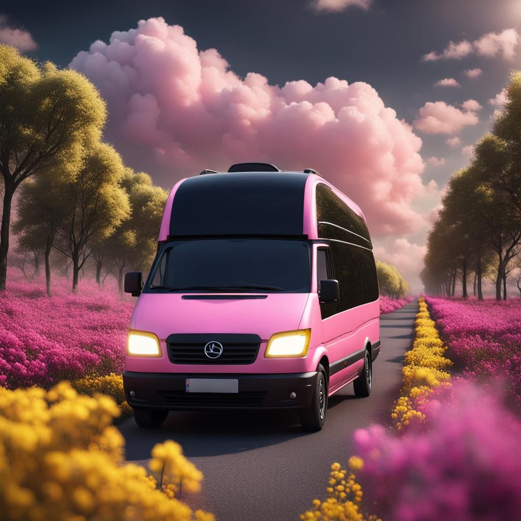 Pink Minivan Road Trip: Fantasy Concept Art