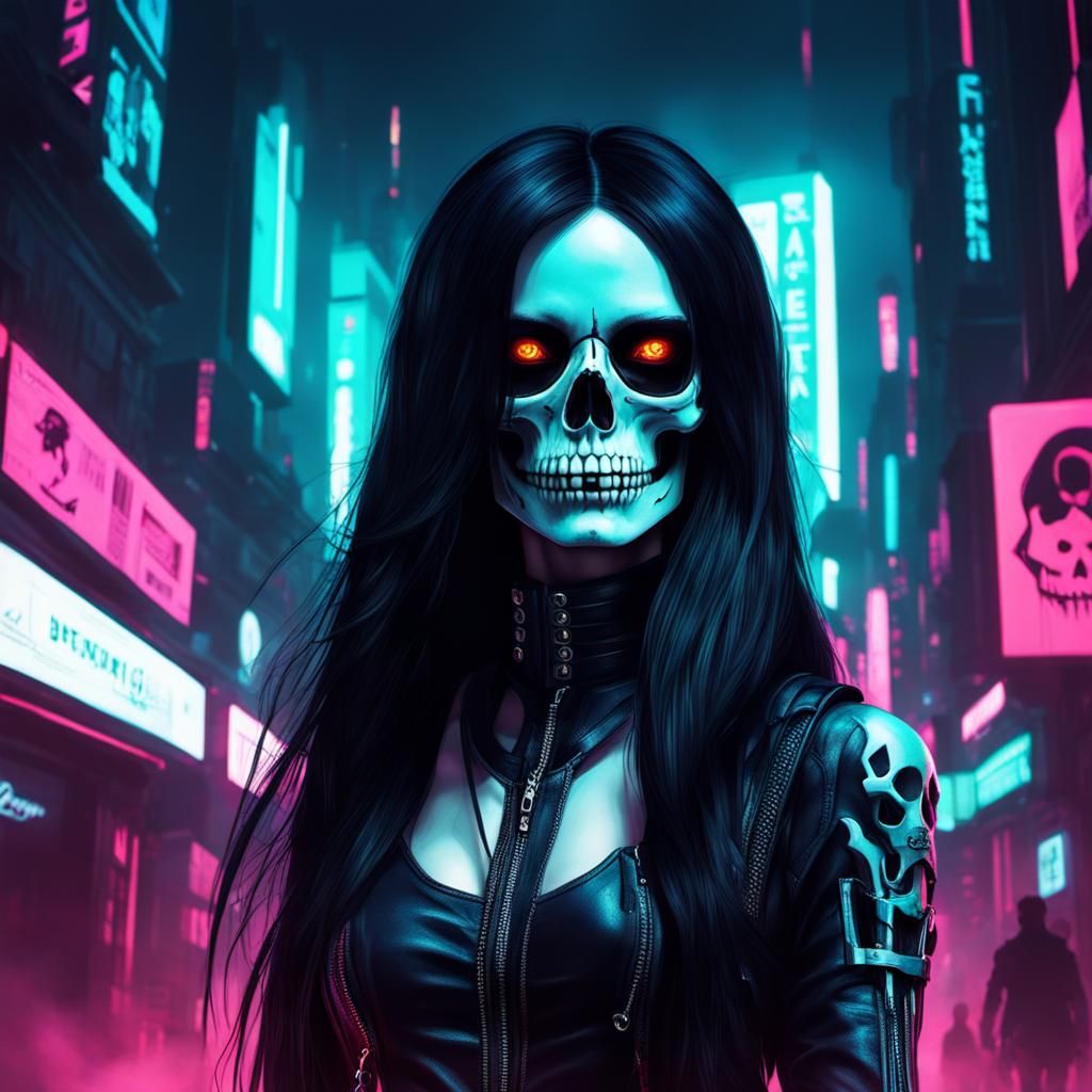 Beautiful gothic skull faced girl