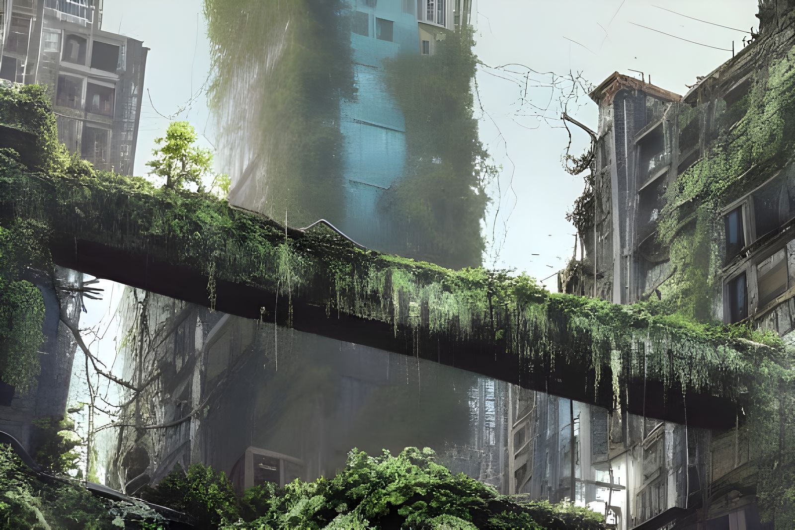 Ruined city with overgrown ivy.