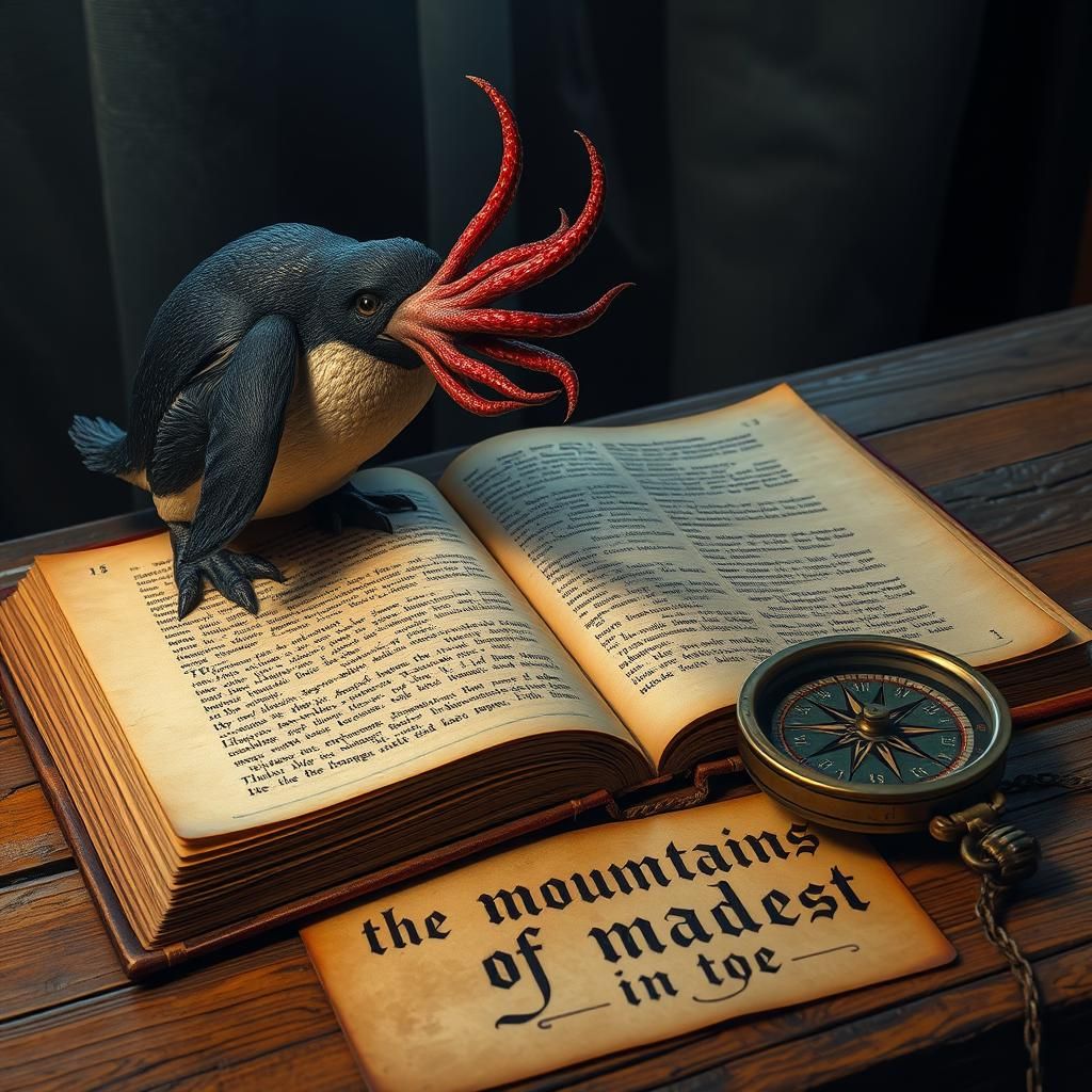 Arcane Tome with Tentacled Penguin, Art Nouveau Style