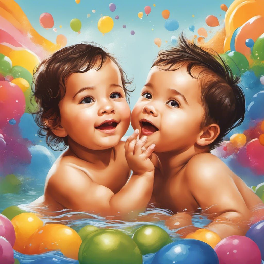 Toddler Siblings Play Together: 3D Digital Art