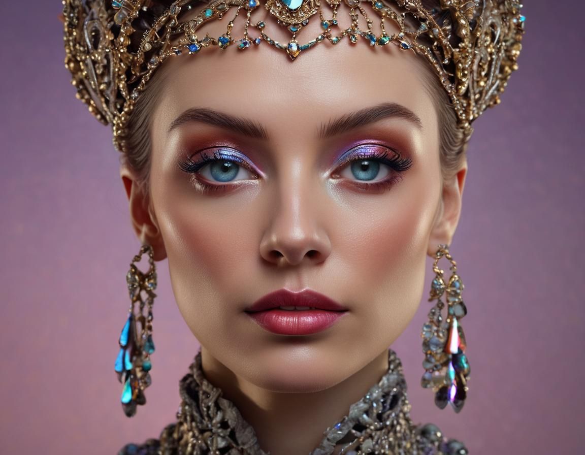 Renaissance Woman with Futuristic Jewelry: Hyperrealistic Po...