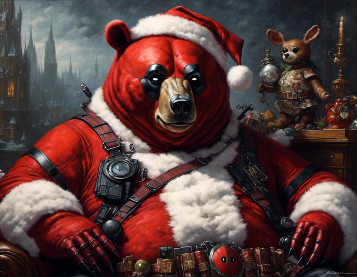 Obese Bear Deadpool Santa Portrait