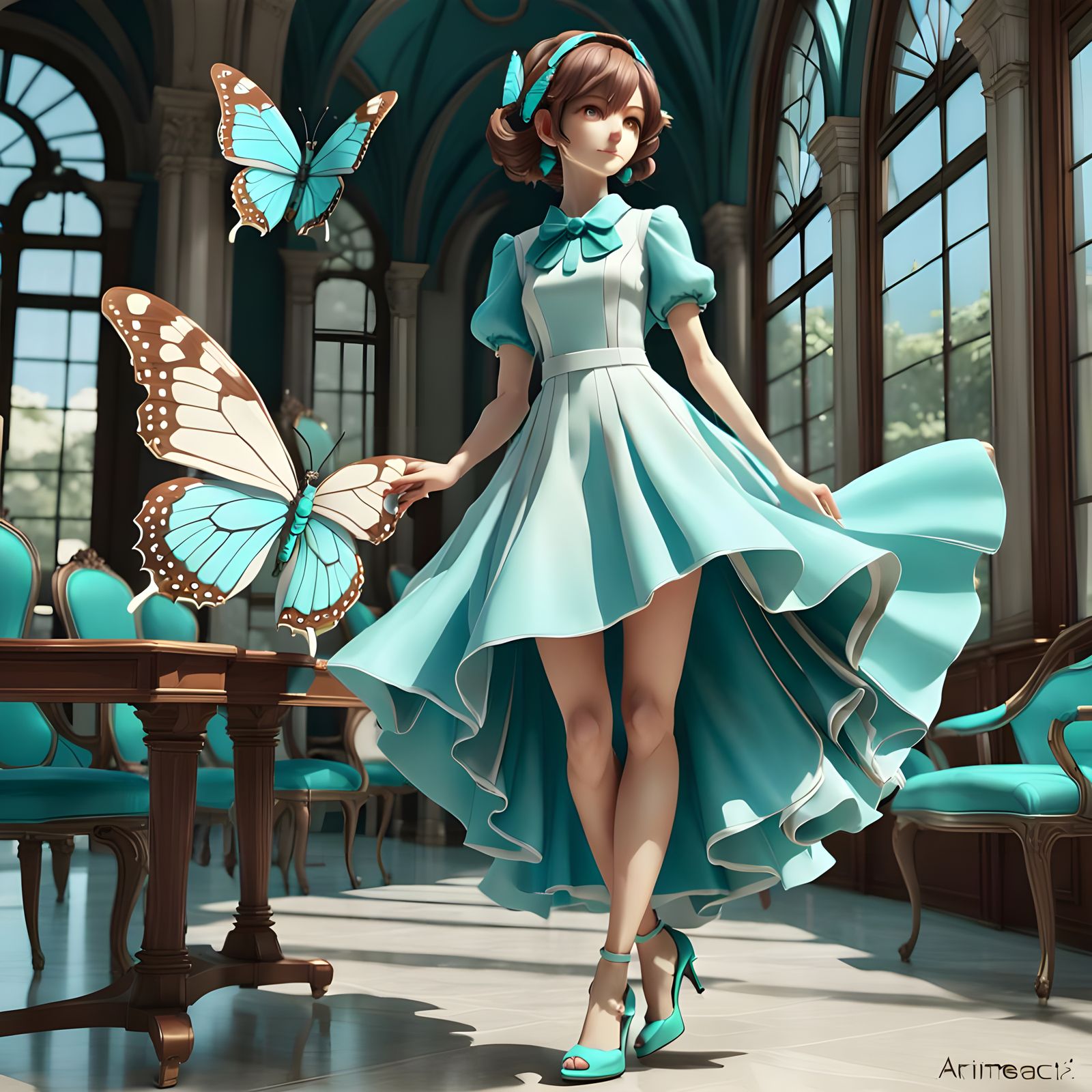 Anime Style Woman with Butterfly Hair