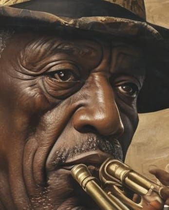 Jazz Trumpeter in Pen and Ink Cubist Portrait