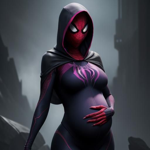 Pregnant Spider-Gwen Feeling Baby Kick: Detailed Matte Paint...