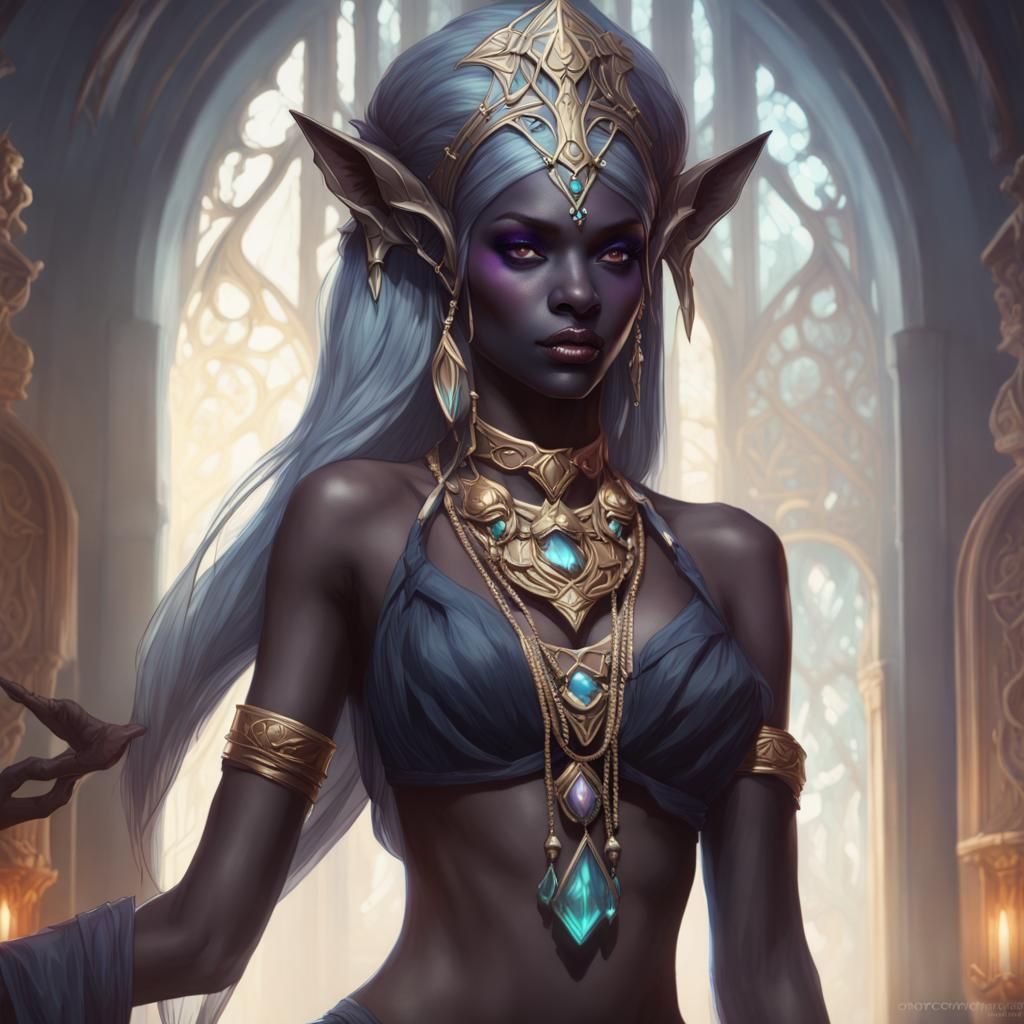 Drow Priestess Portrait in Fantasy Art Style