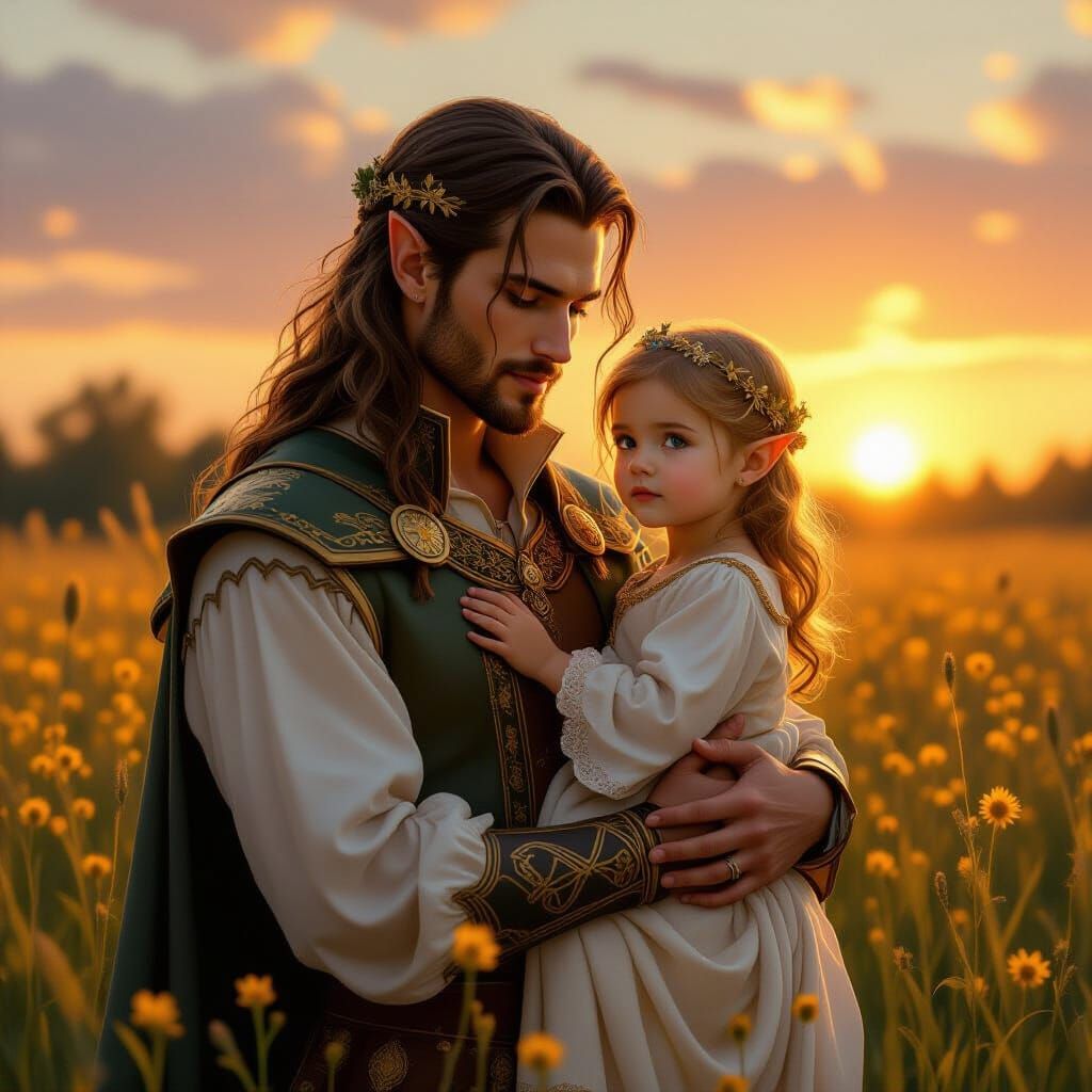 Elven Prince and Daughter in Golden Light