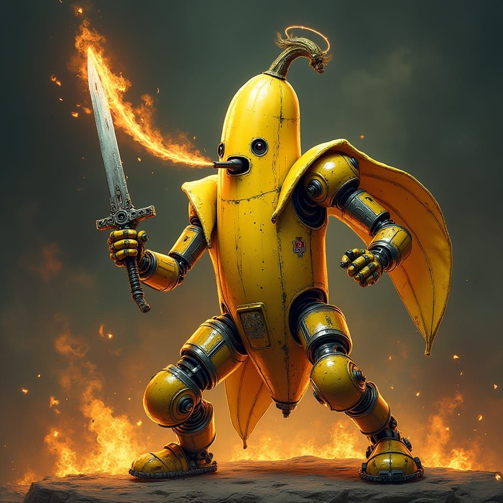Heroic Banana Robot in Golden Armor