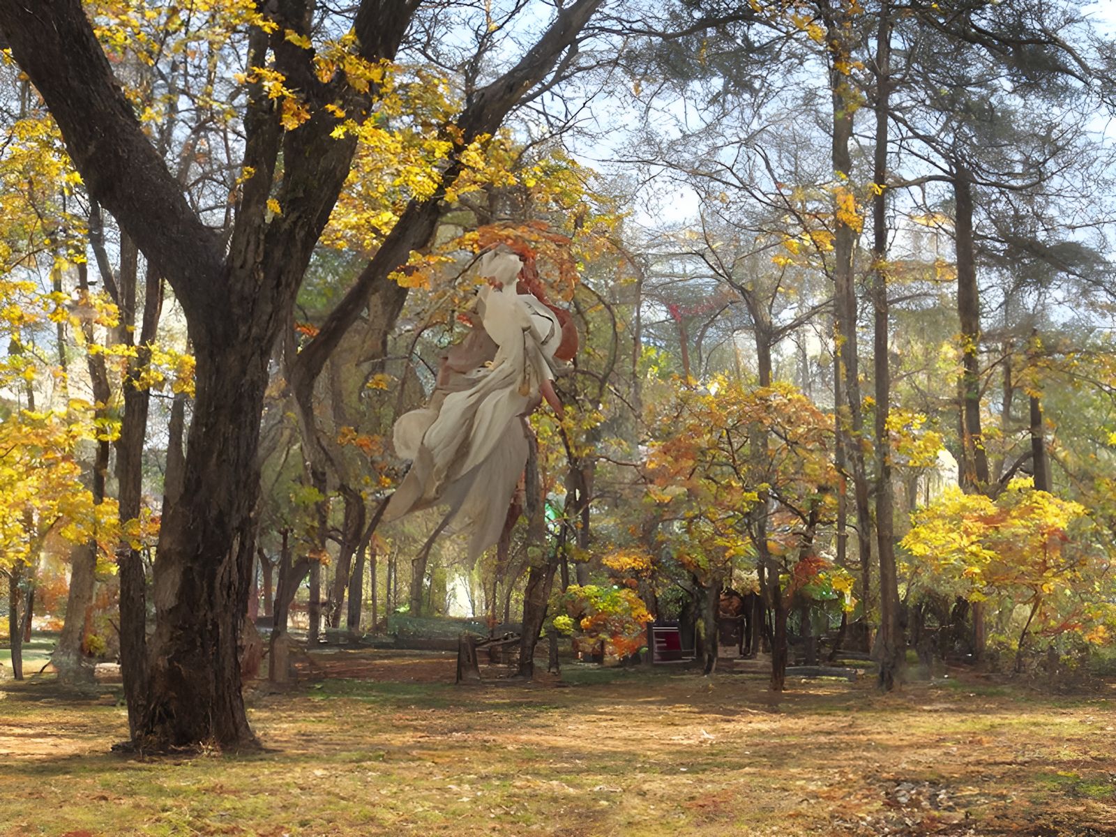 Autumn Park Oil Painting in Photorealistic Style