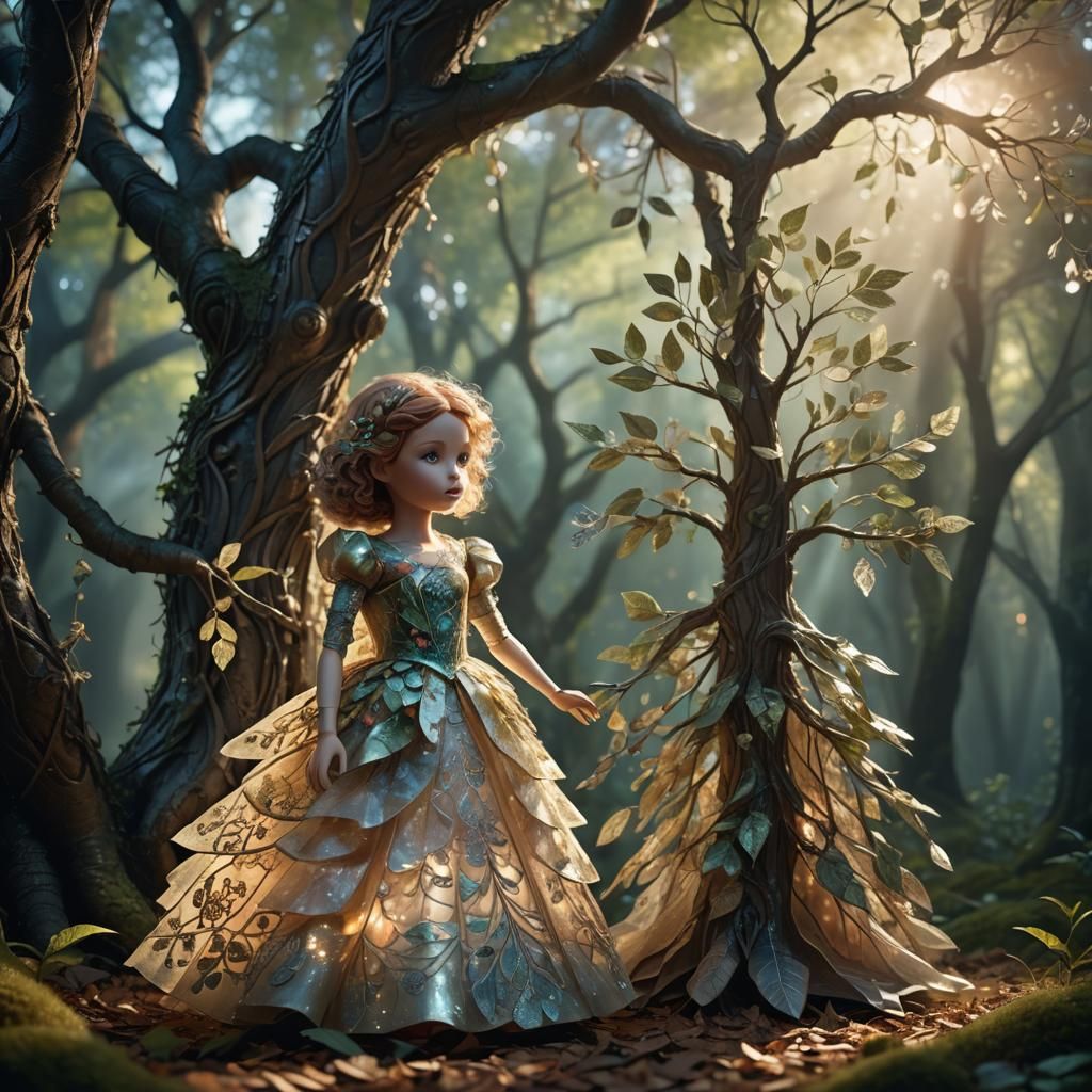 Fantasy Doll in Shimmering Dress, Digital Matte Painting