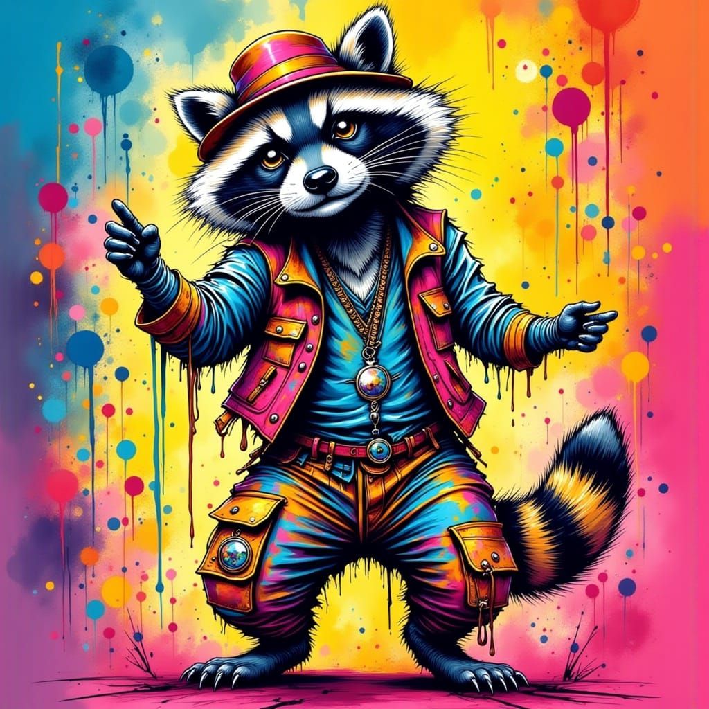 Funky Anthro Cat in 80's Hip Hop Attire