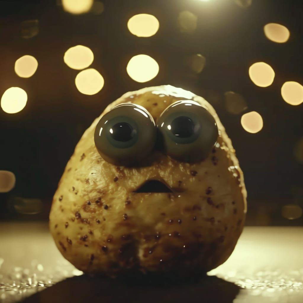Potato with Glowing Eyes: A Cinematic Film Still