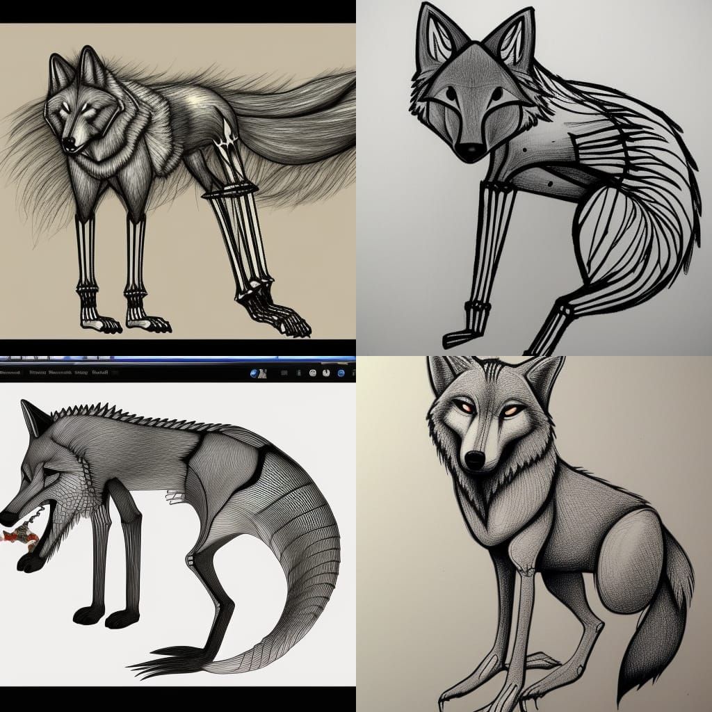 Wolf with Fish Tail and skeleton 3D devianart drawing tendin...
