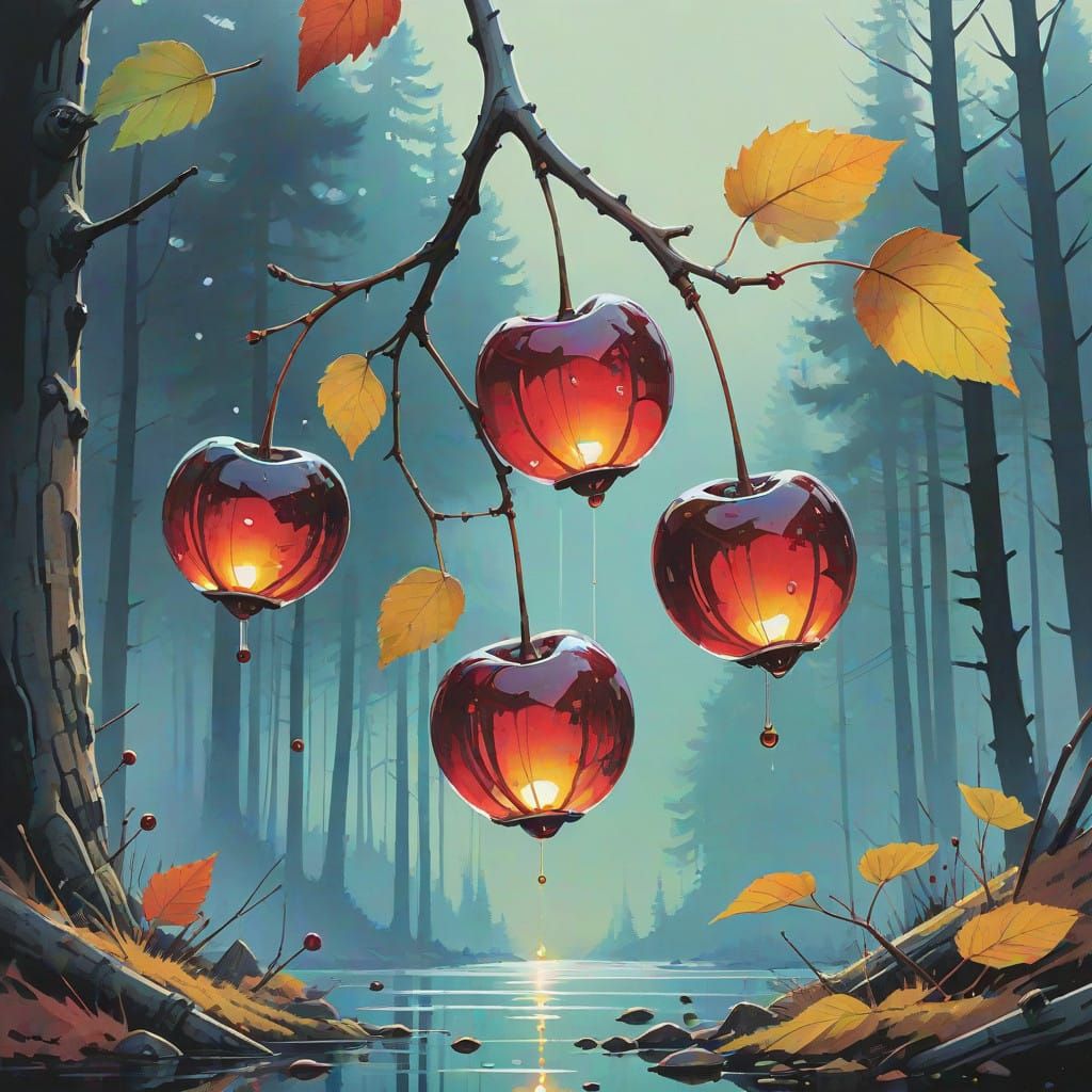 Ethereal Glass Cherry in Autumnal Forest