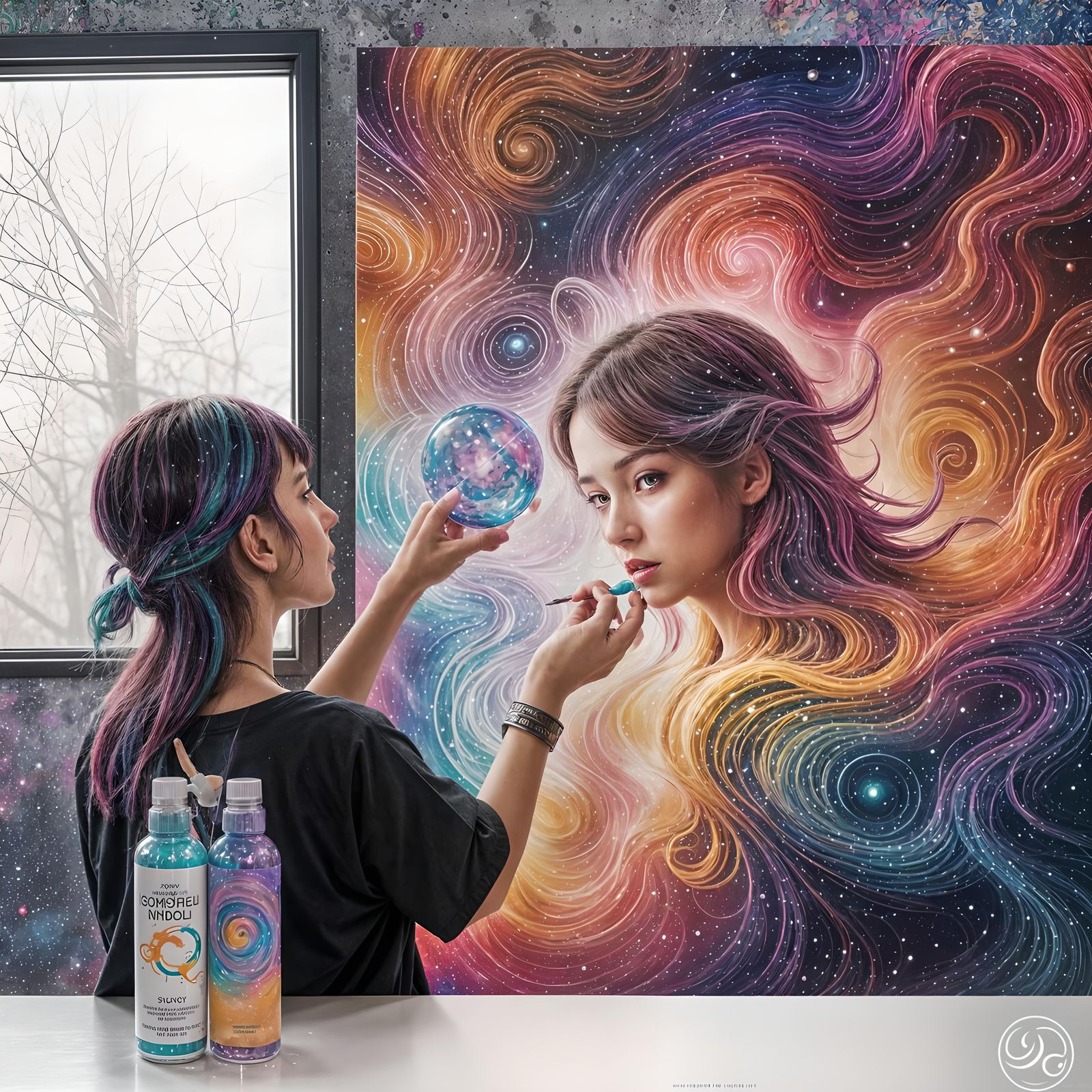 Sparkling Universe Bubbles in Graffiti Art Style