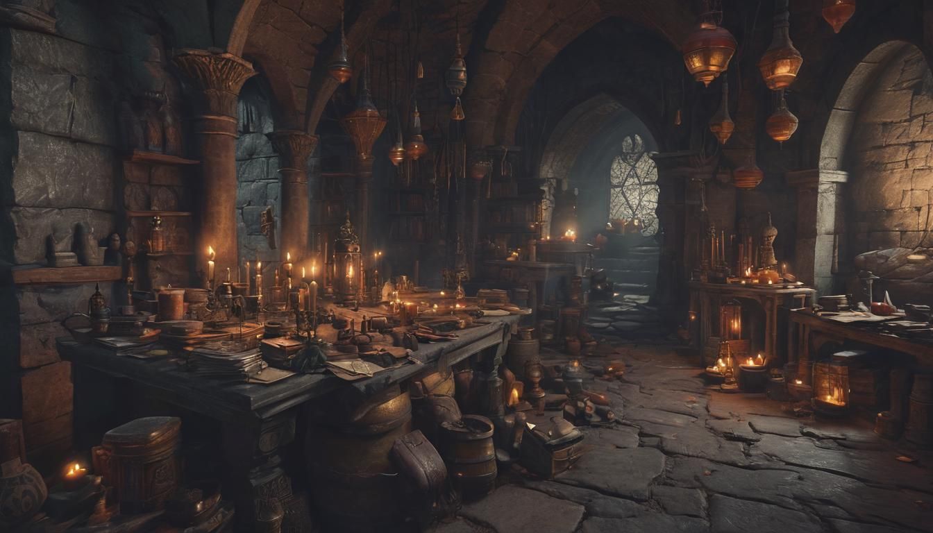 Alchemist in Cellar: Doré-Inspired Concept Art