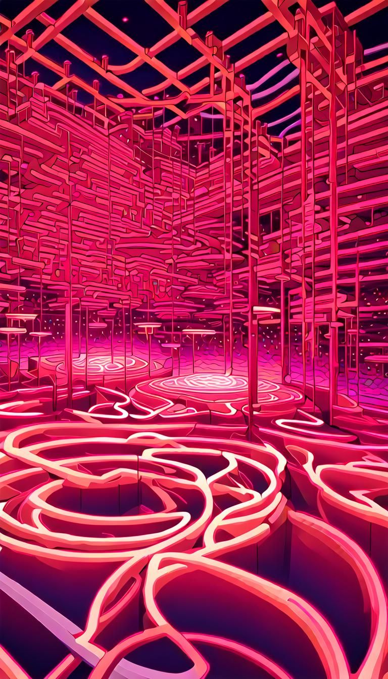 Glowing Neon Maze in Psychedelic Fractal Art