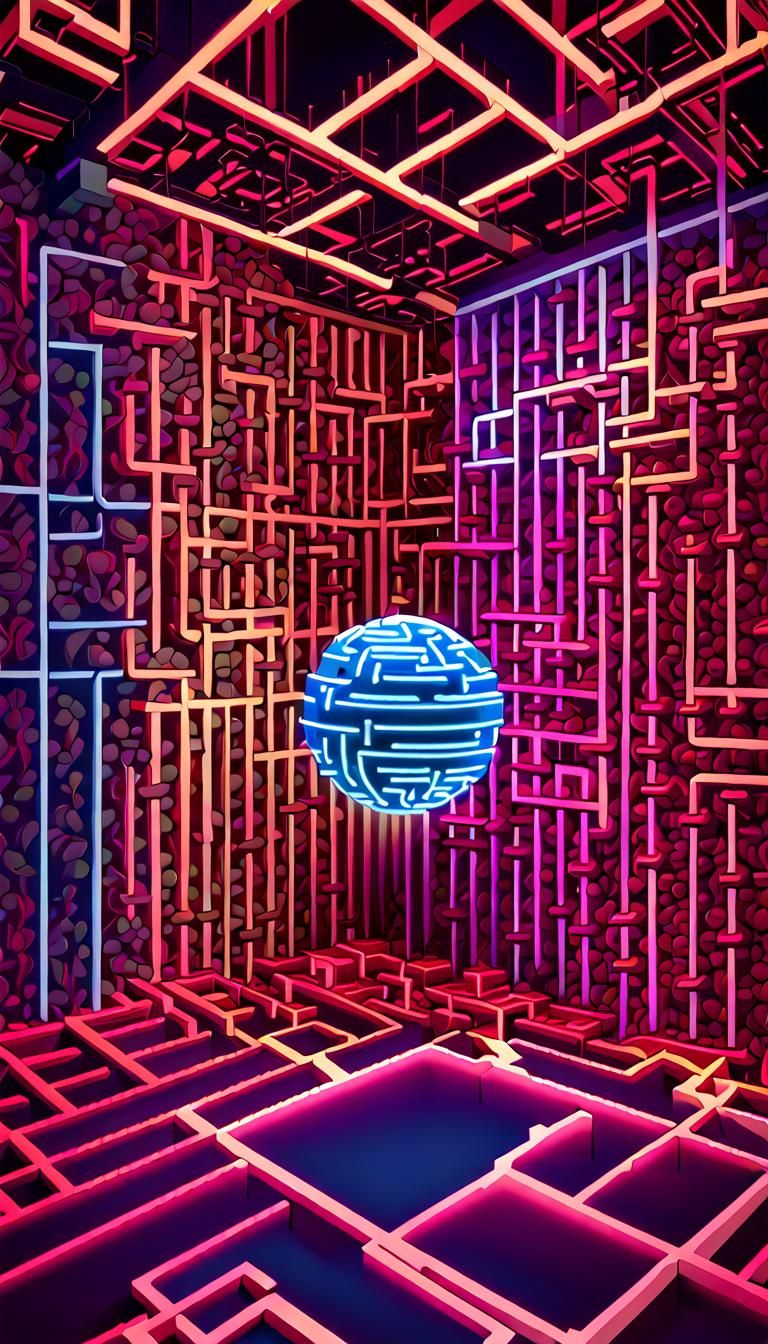 Glowing Neon Maze in Psychedelic Art Deco Style