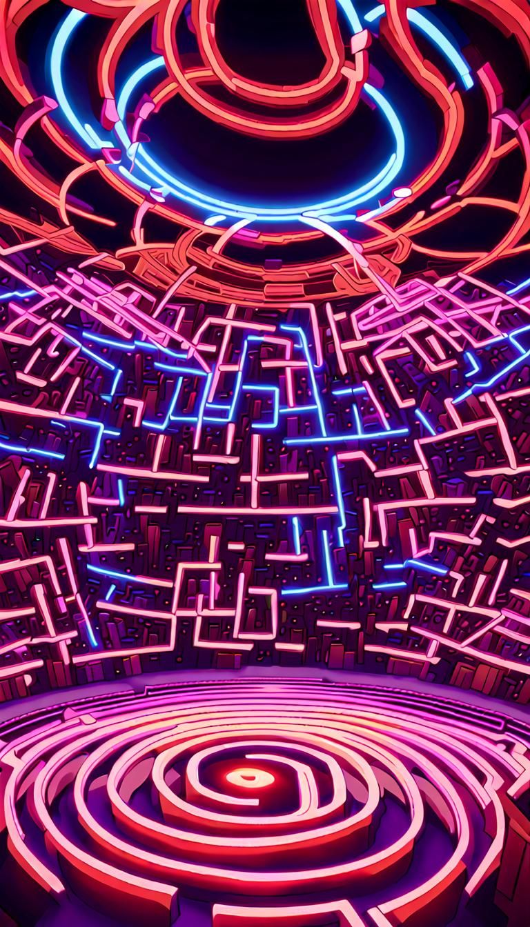 Glowing Neon Maze in Psychedelic Fractal Art