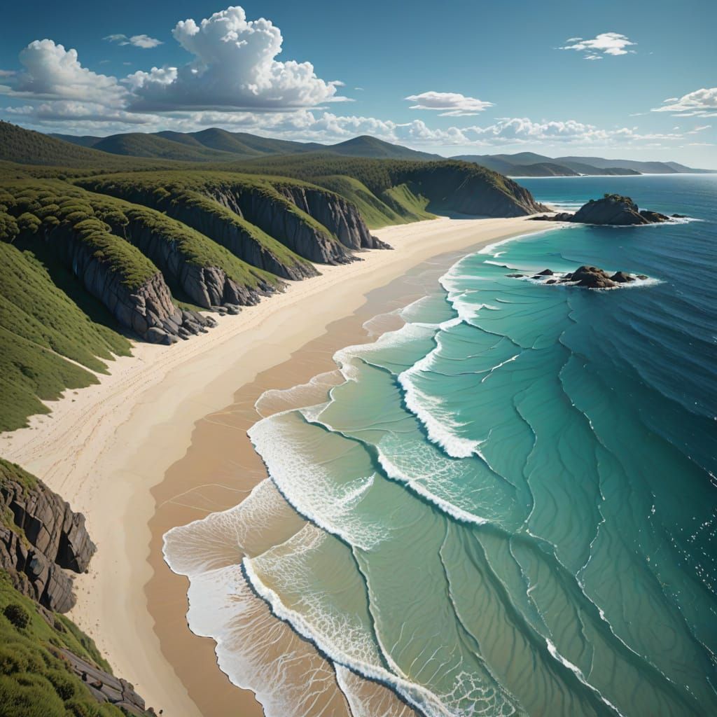 Tasmanian Beach in Studio Ghibli Anime Style