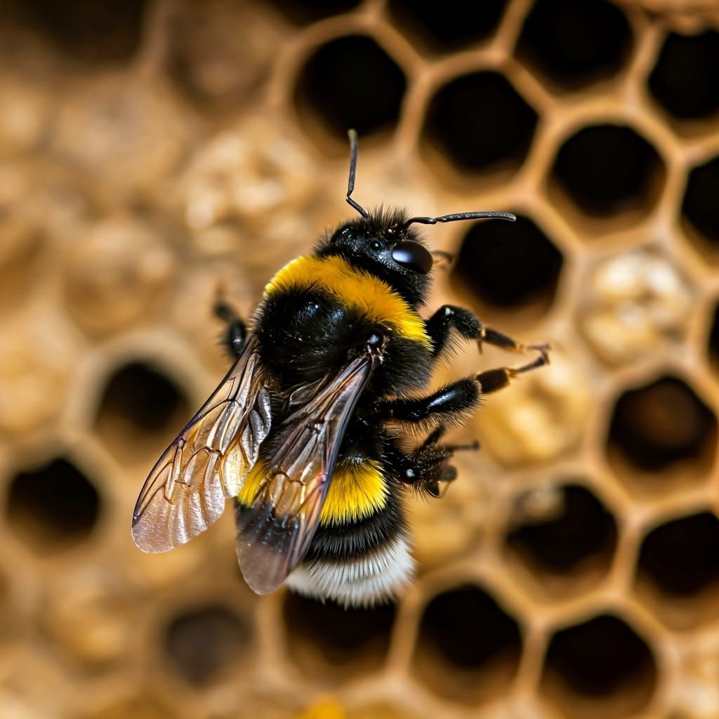 Sleeping Bumblebee in Honeycomb Hive