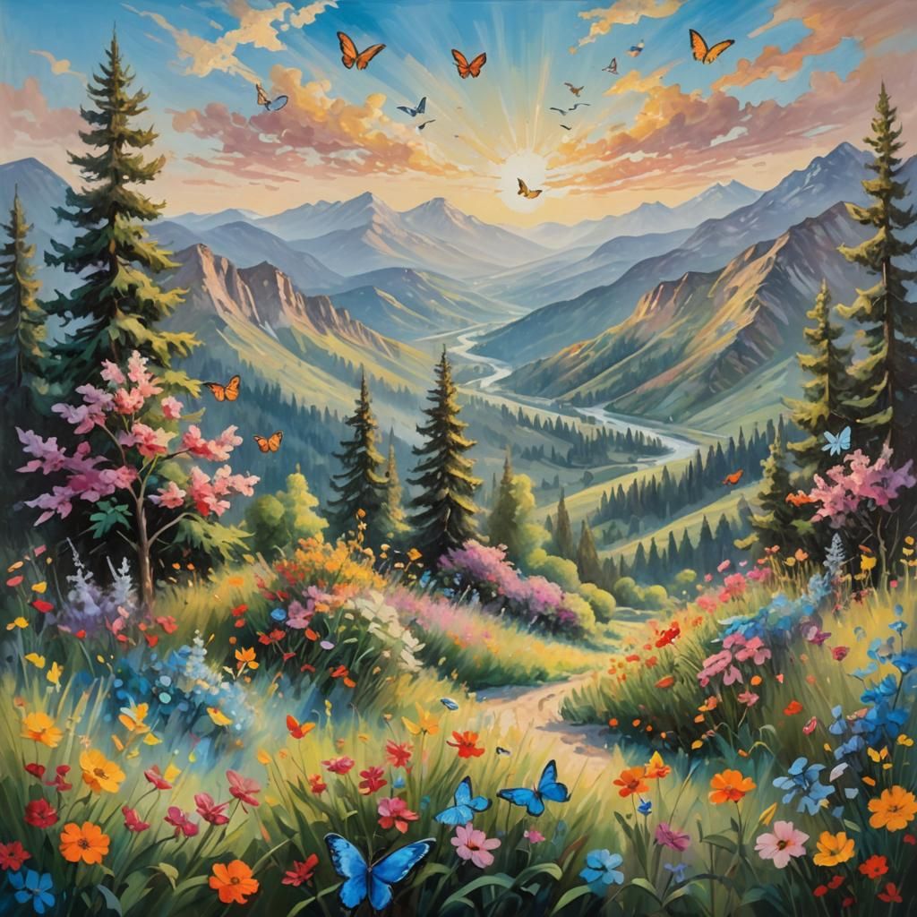 Mountain Sunrise Impressionistic Oil Painting