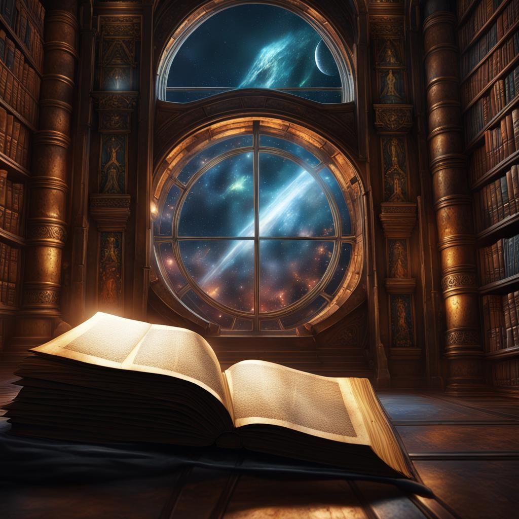 Illuminated Medieval Codex on Starship Platform