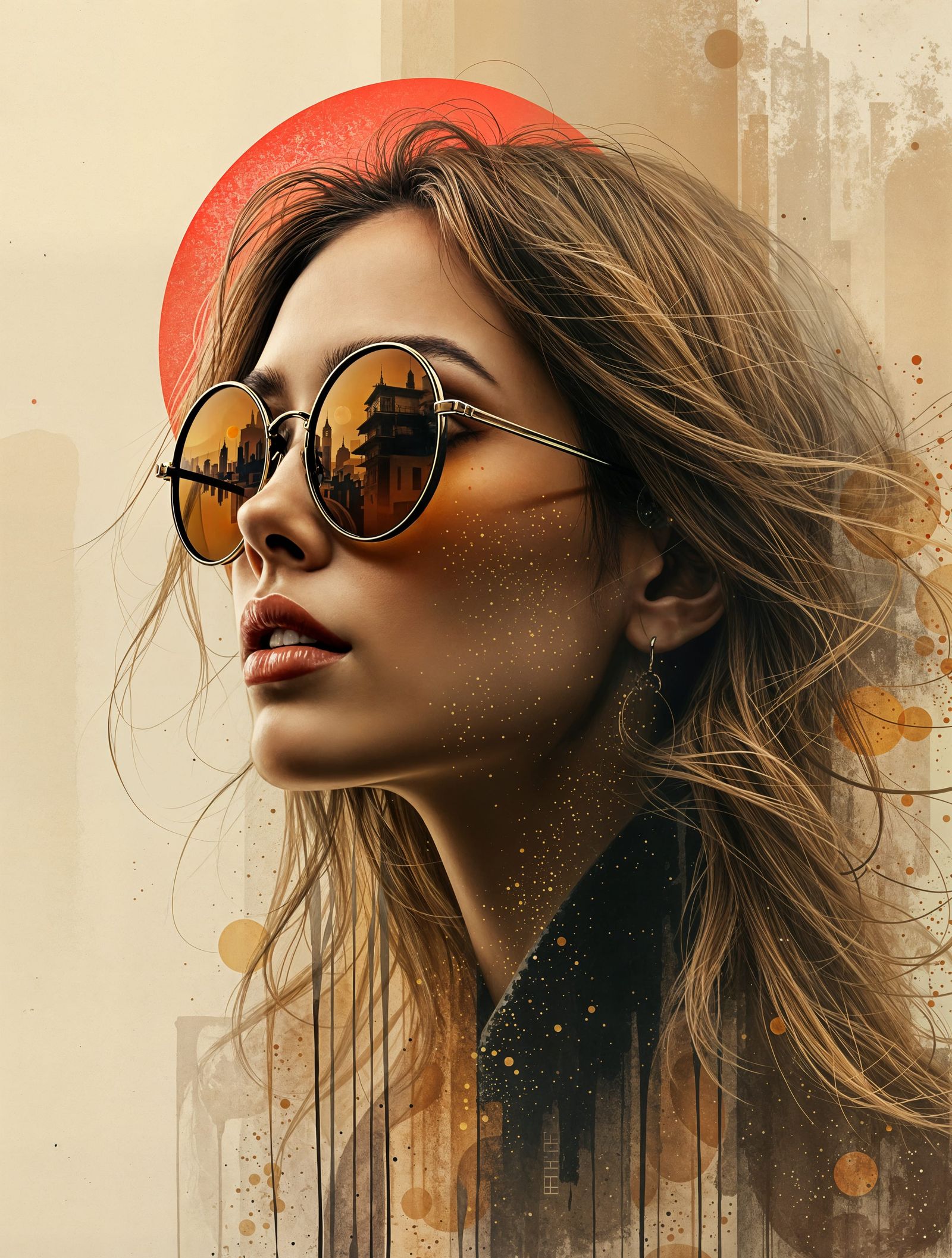 Hyperrealistic Cityscape Portrait with Abstract Effects