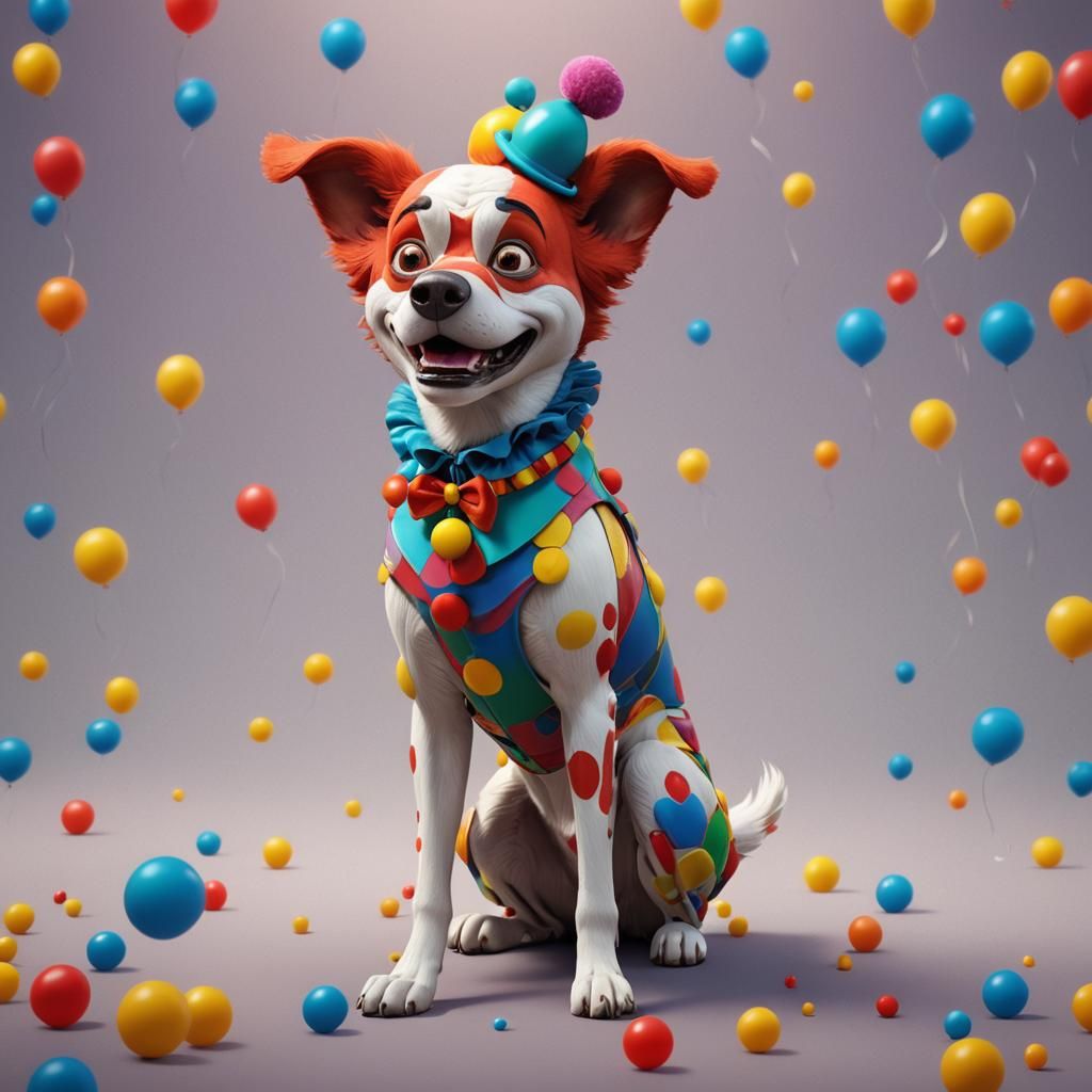 Clown Dog: Pixar-Style 3D Digital Art
