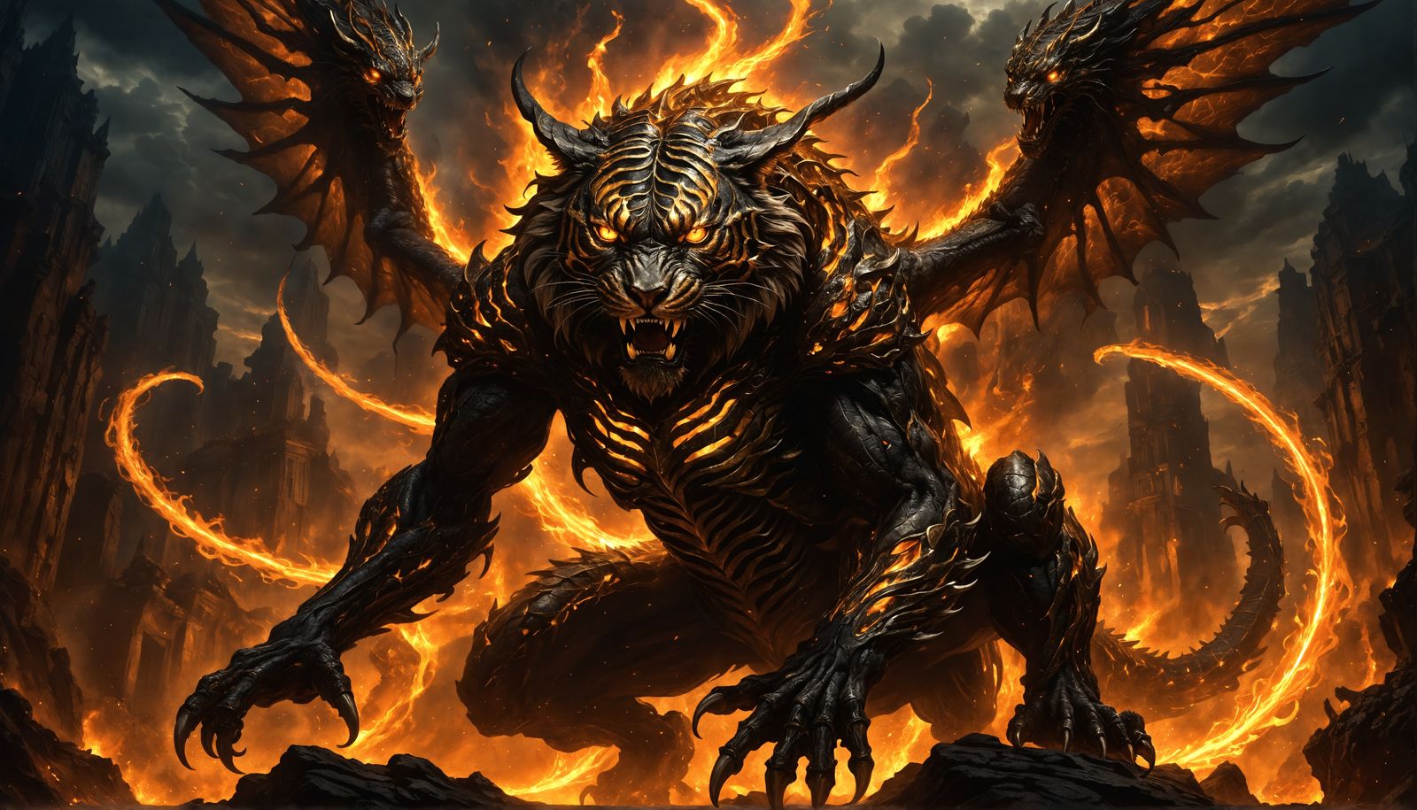 Divine Skeleton Tiger Descends into Hell, Baroque Art