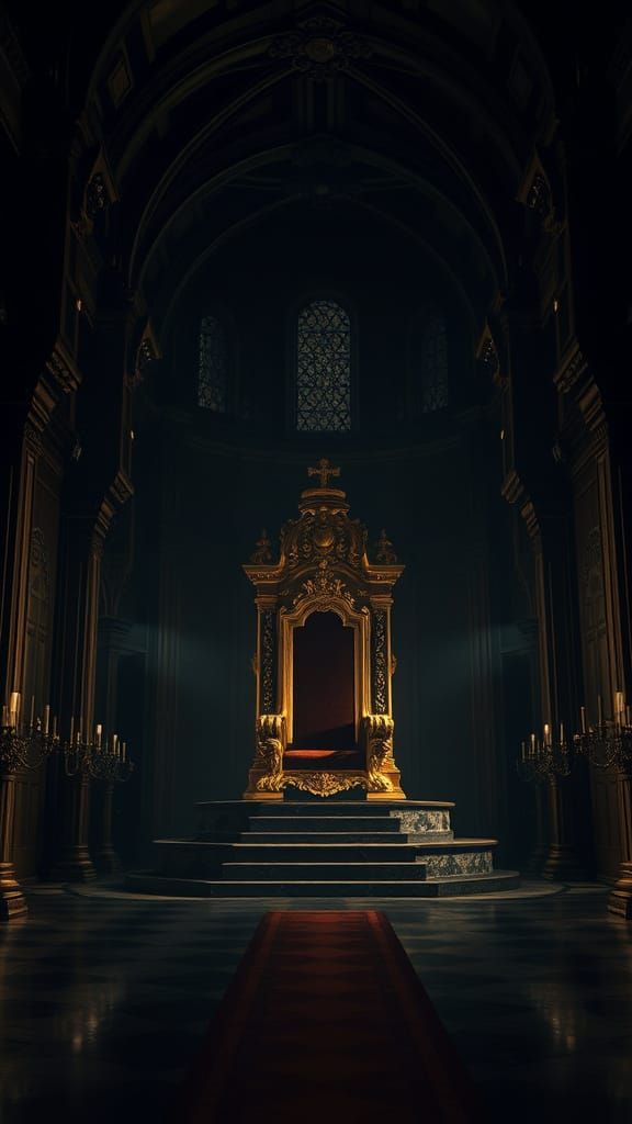 Golden Throne in a Dark, Mystical Hall