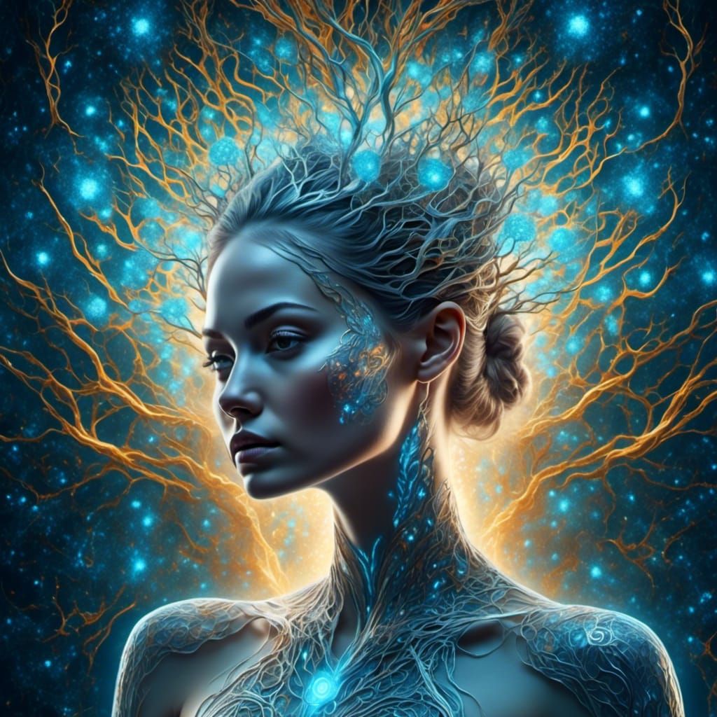 Woman with Glowing Runes and Nervous System