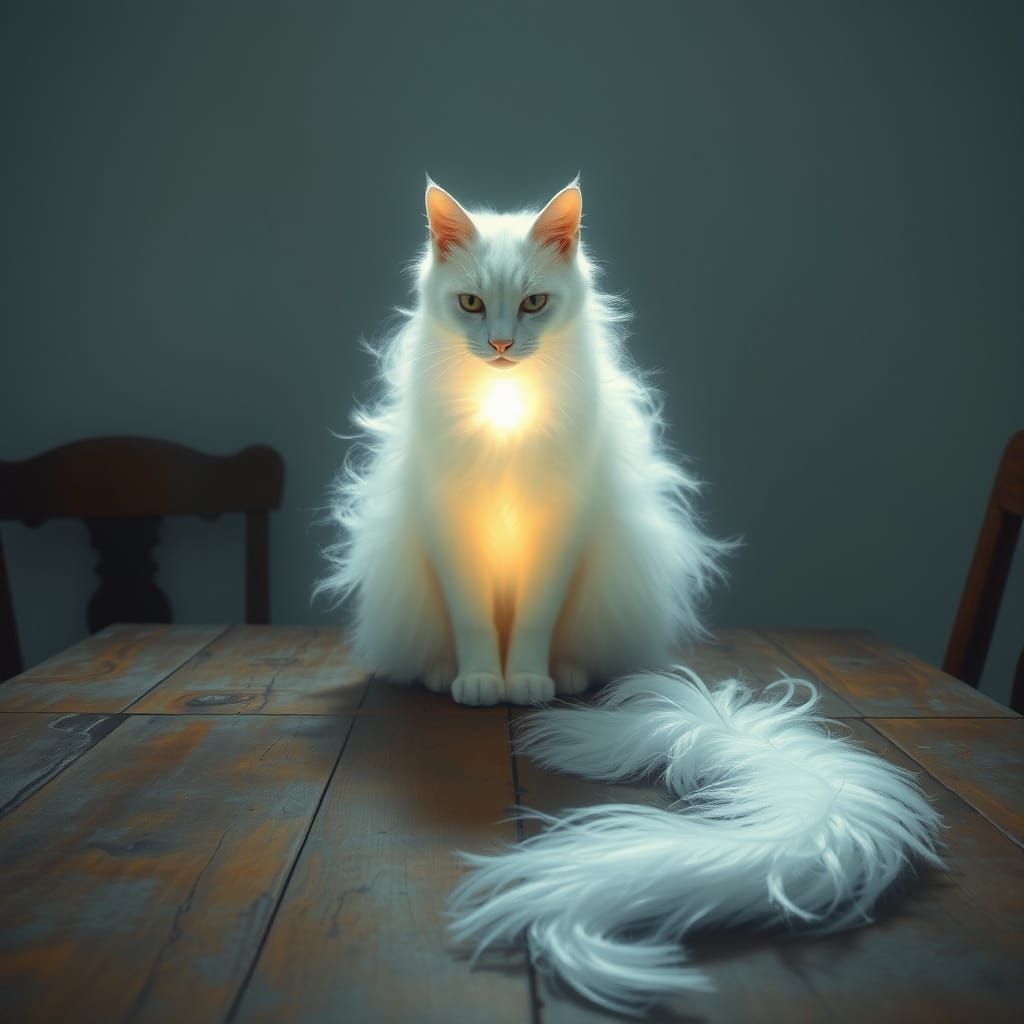 Ethereal Feline Mist Goddess in Surrealist Landscape